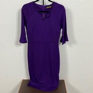 WOOSUNZE Womens Flounce Bell Sleeve Office Work Casual Pencil Dress (Purple, M)